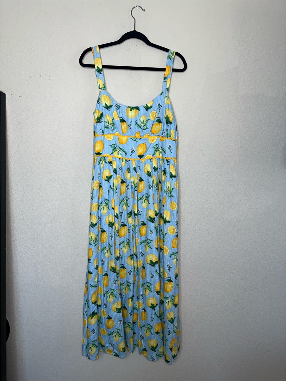 Maison Tara Light Blue Lemon-Print Maxi Dress